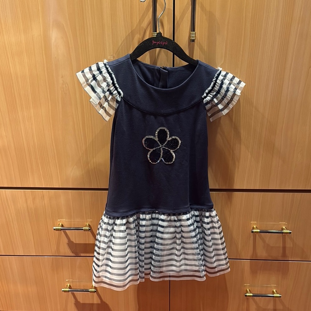 Navy Blue Striped Kids Dress